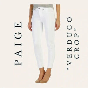 PAIGE VERDUGO CROP WHITE DENIM JEANS RAW‎ HEM SIZE 29